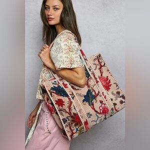 POL Floral Textured Blush Tote Bag